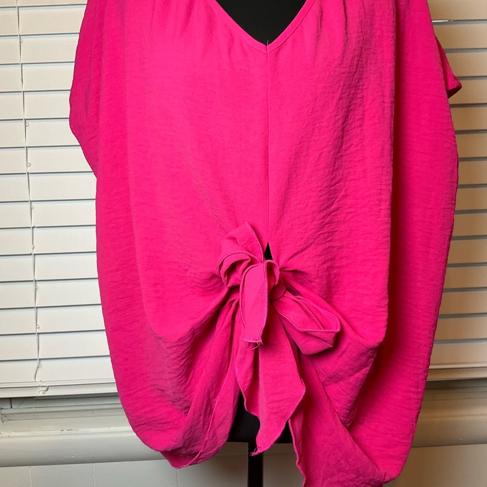 Umgee Hot Pink V-Neck Tie-Front Blouse